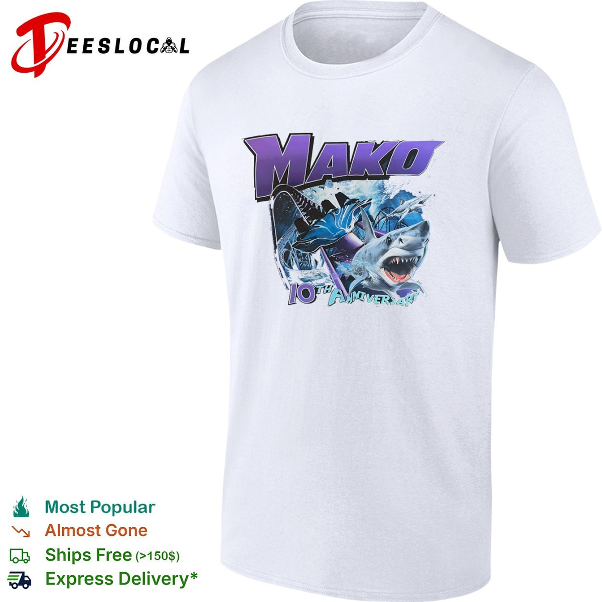 Mako 10th Anniversary SeaWorld Roller Coaster Shark Underwater Ocean Theme shirt