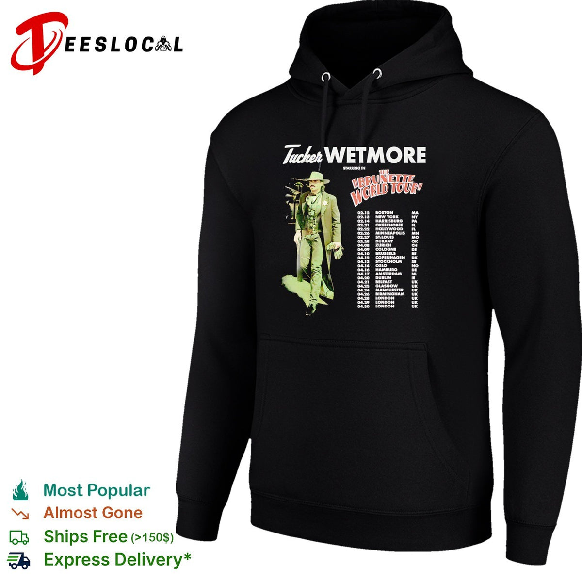 Male country singer Brunette World Tour 2025 concert city dates list dark shirt