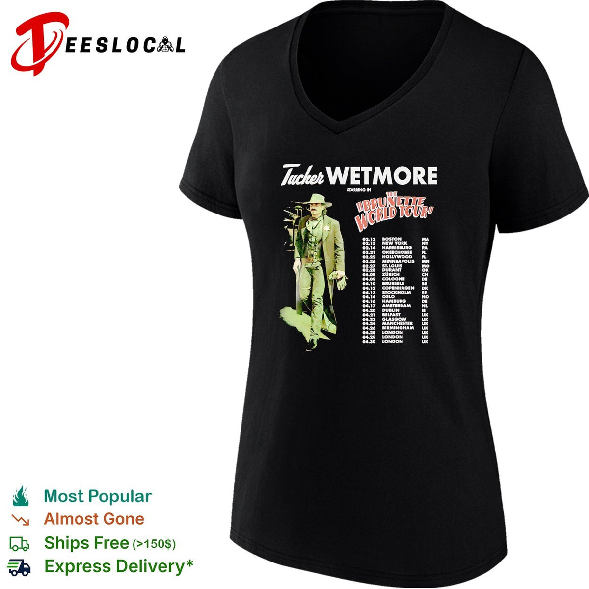 Male country singer Brunette World Tour 2025 concert city dates list dark shirt