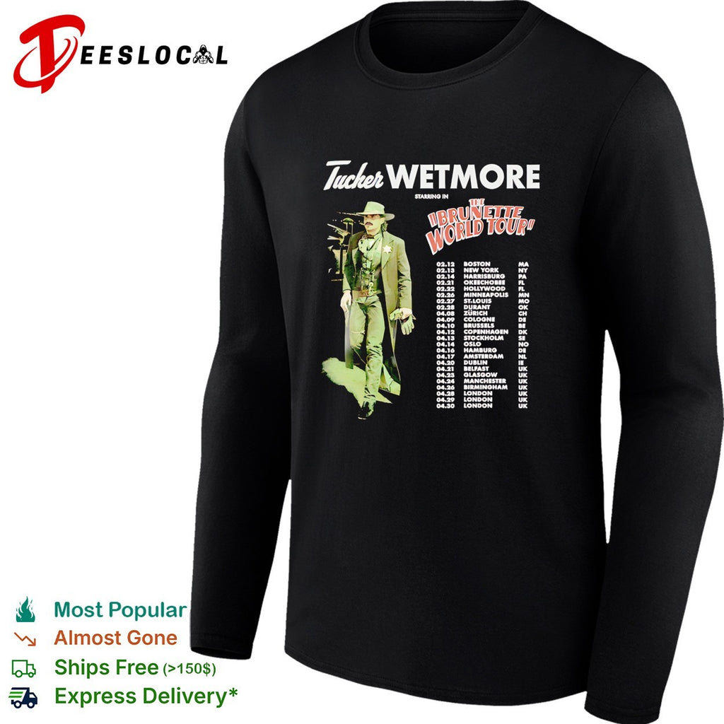 Male country singer Brunette World Tour 2025 concert city dates list dark shirt