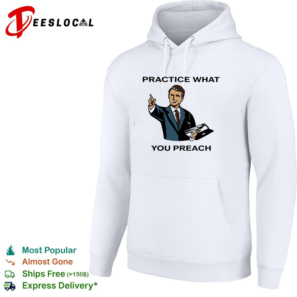 Male speaker practice what you preach shirt