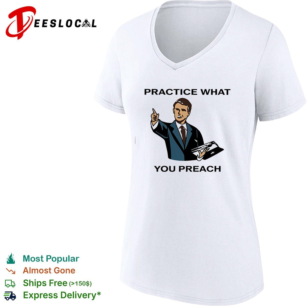 Male speaker practice what you preach shirt