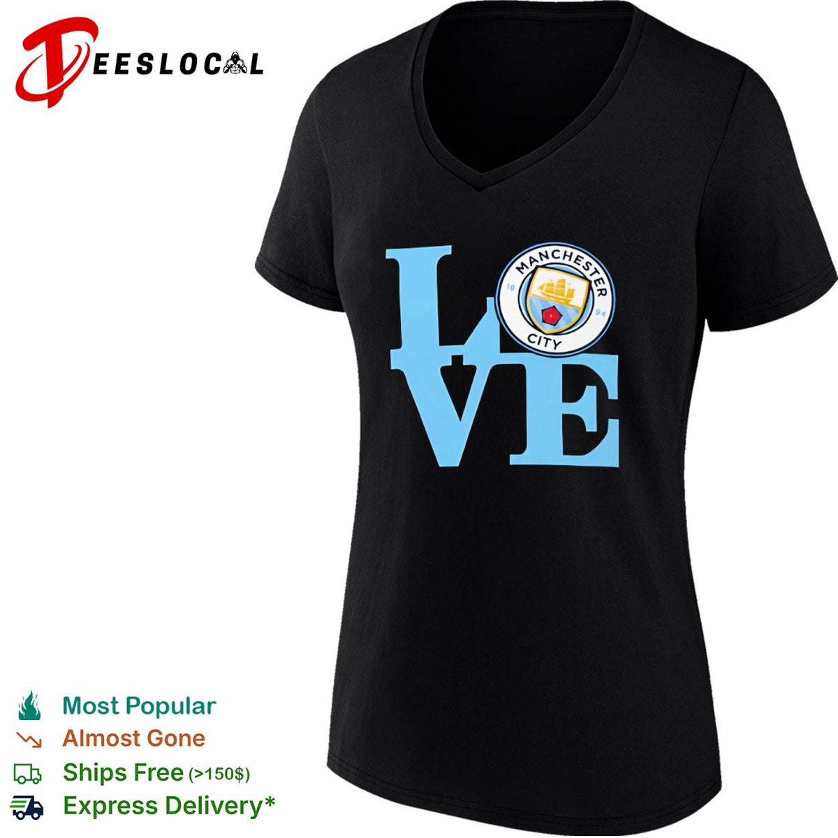 Manchester City LOVE Logo Soccer Fan Apparel Premier League Football Club shirt