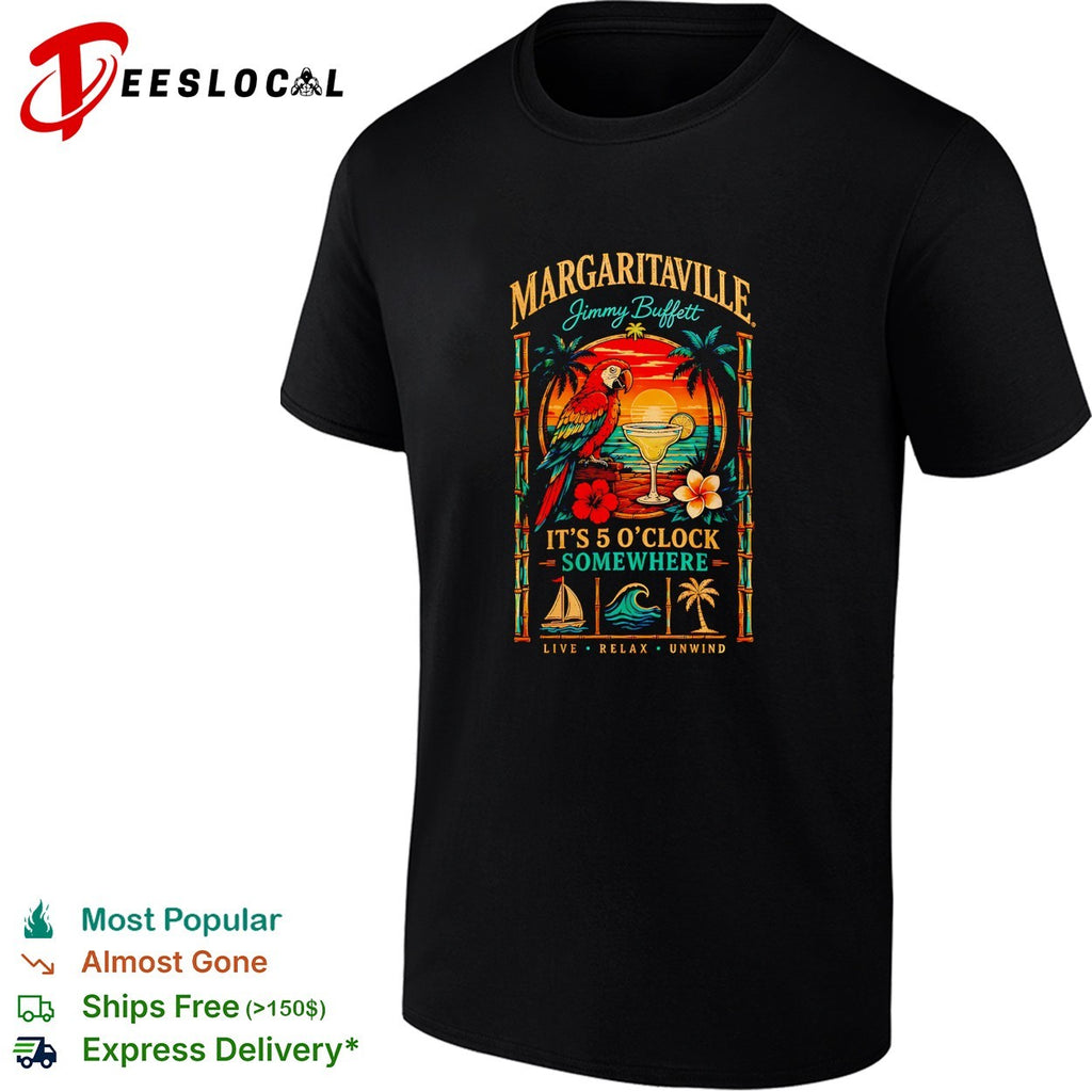 Margaritaville Jimmy Buffett parrot cocktail it’s 5 o’clock somewhere tropical beach shirt