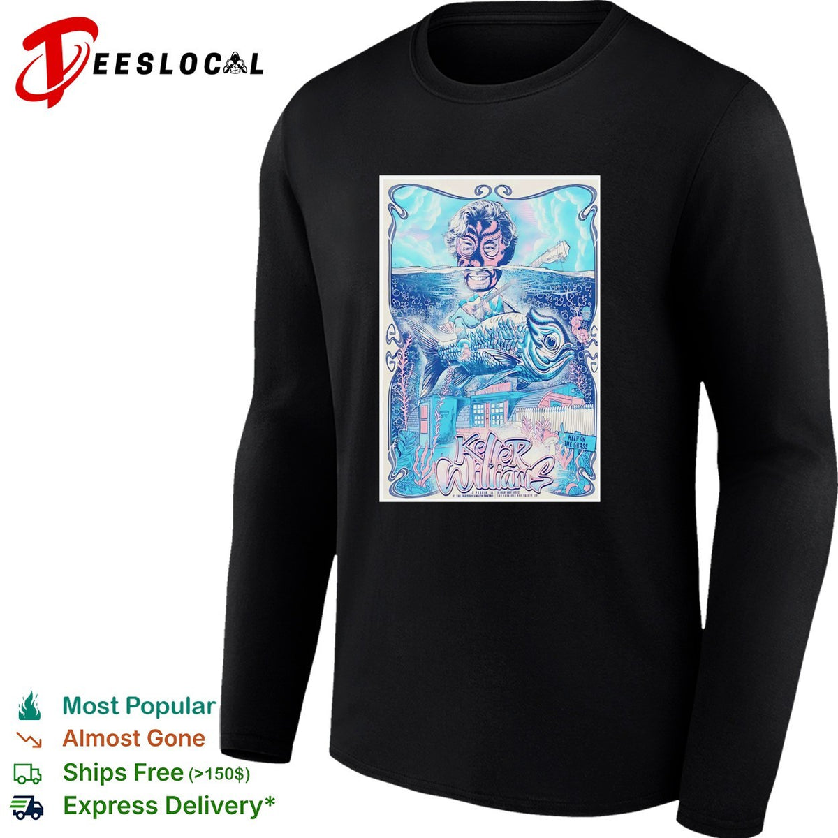 Masked underwater superhero giant fish city concert framed poster art shirt