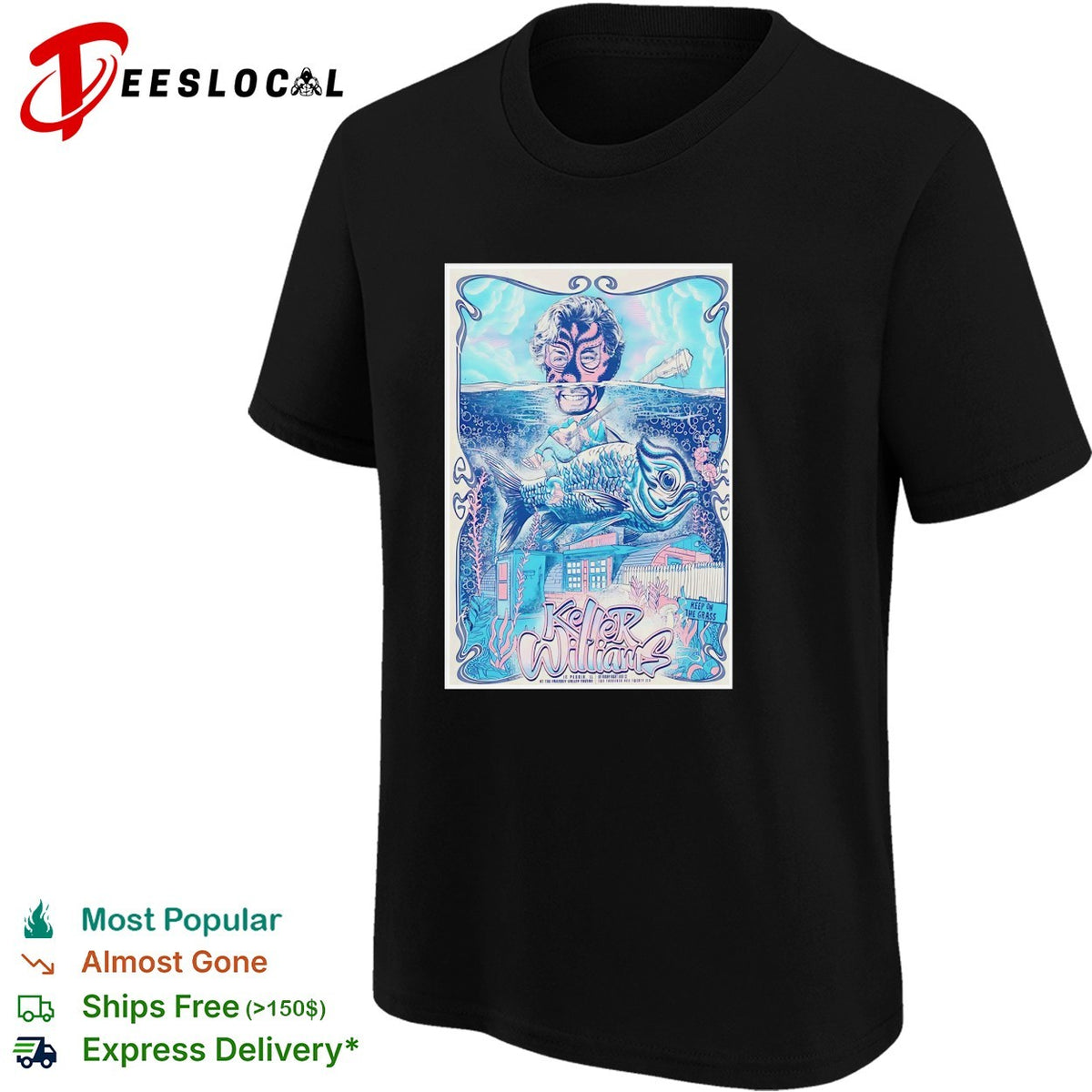 Masked underwater superhero giant fish city concert framed poster art shirt