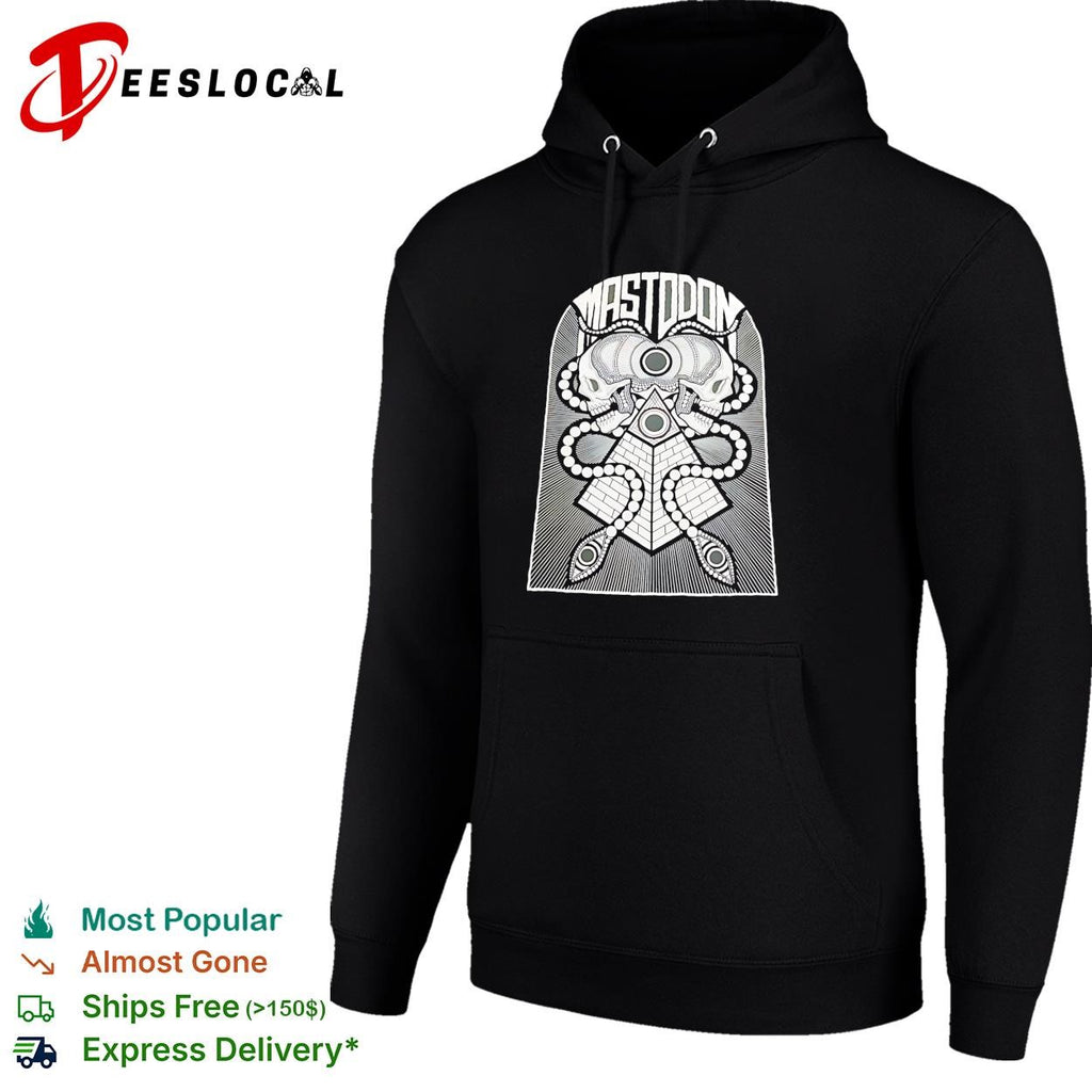 Mastodon band skulls and pyramid occult geometry symbol black and white ink shirt