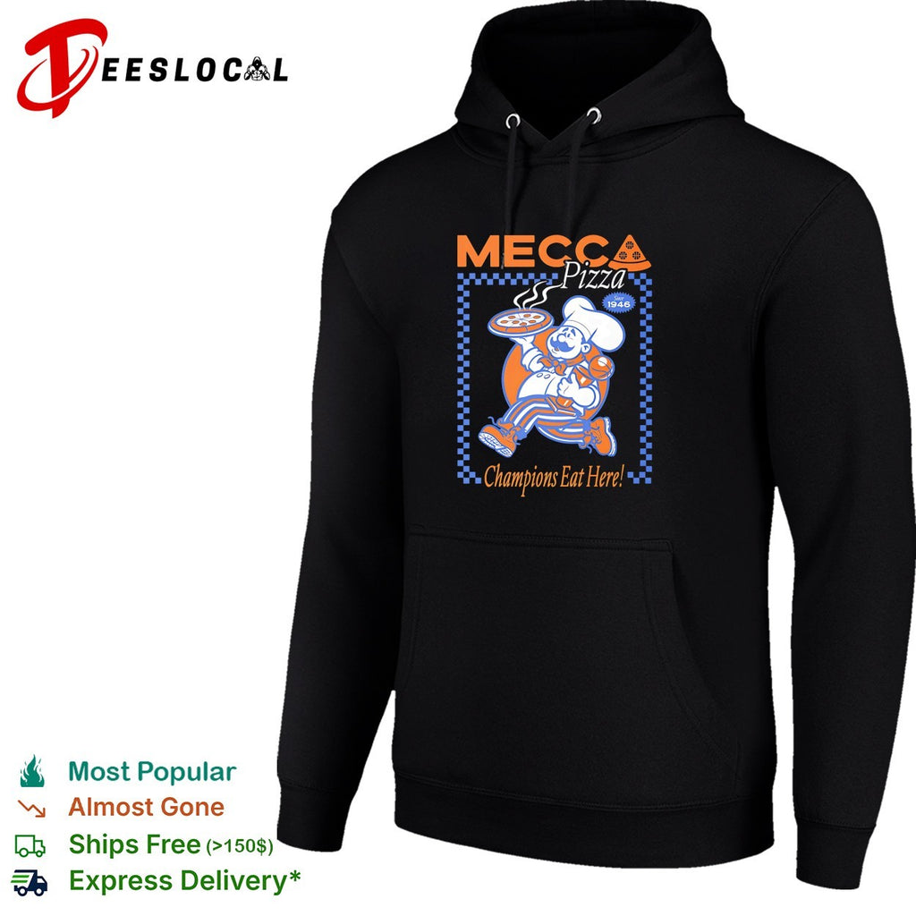 Mecca Pizza chef mascot champions eat here vintage badge shirt