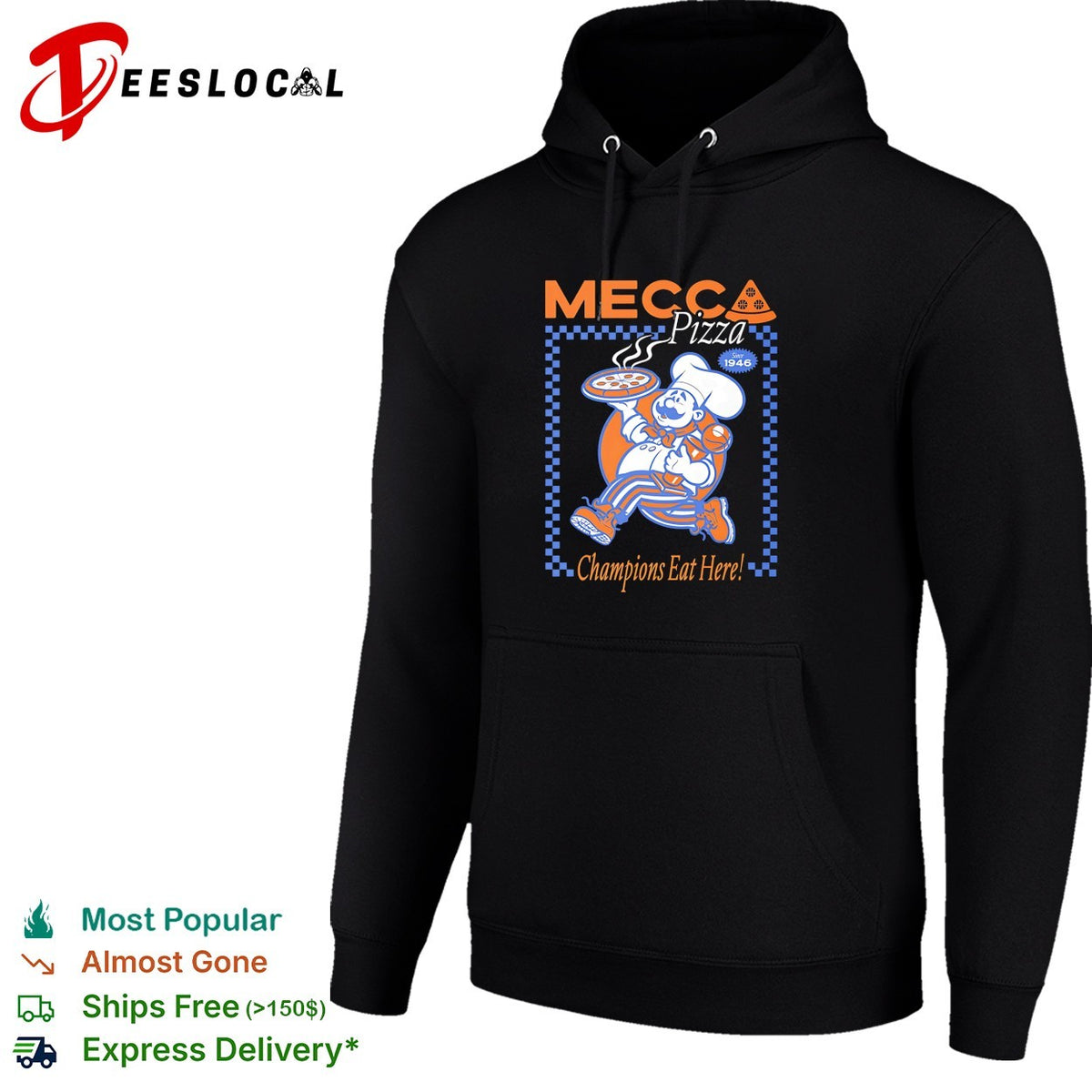 Mecca Pizza chef mascot champions eat here vintage badge shirt
