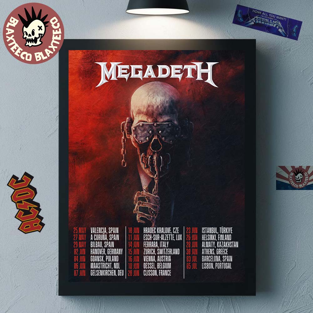 Megadeth 2026 Farewell Tour Europe Schedule Dates Home Decor Poster Canvas