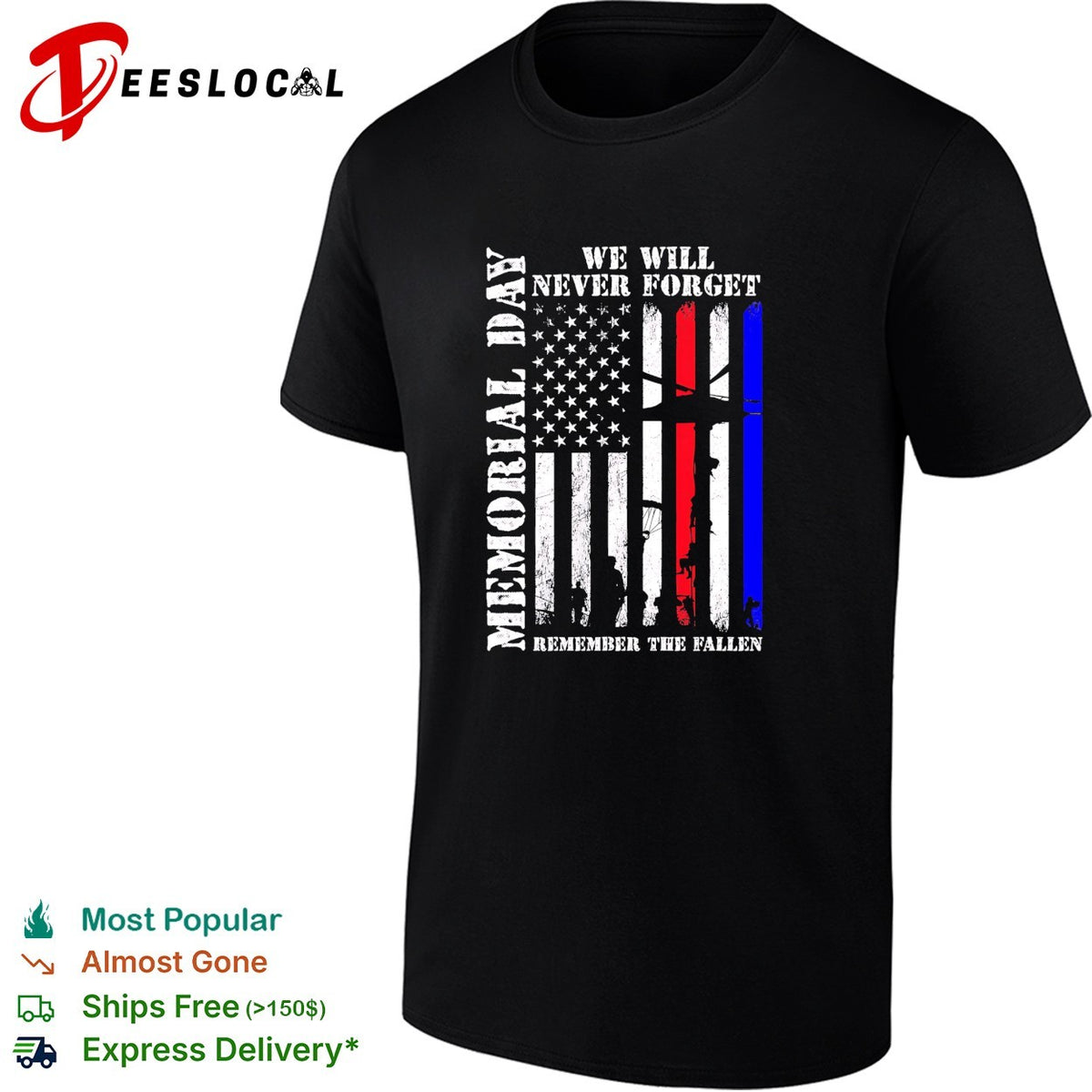 Memorial Day We Will Never Forget Remember the Fallen American Flag Soldier shirt