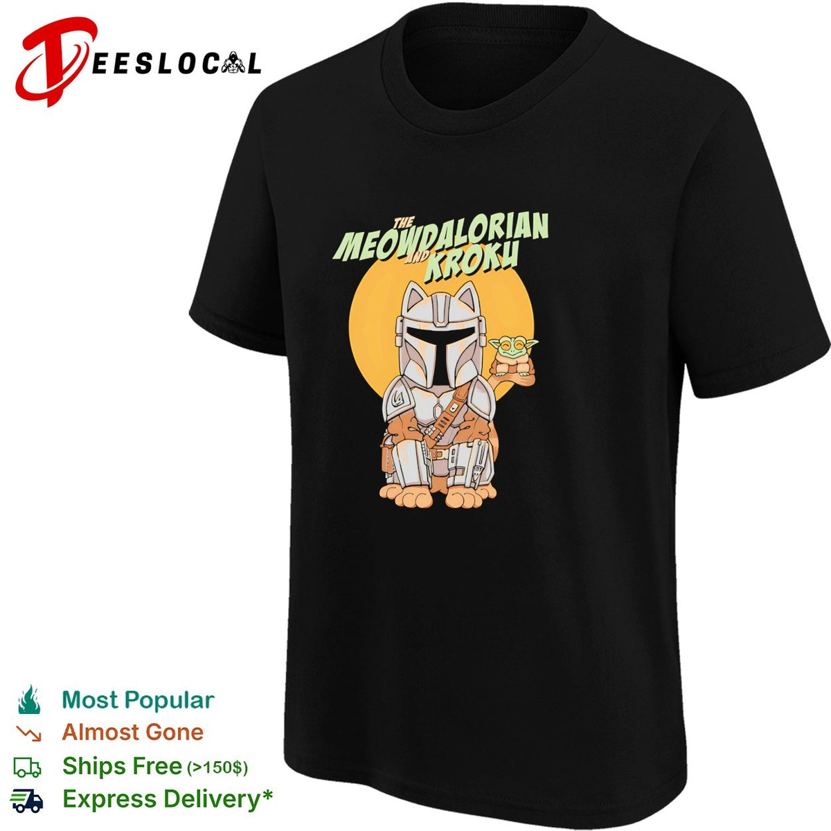 Meowdalorian and Kroku a cat bounty hunter and his frog foundling shirt