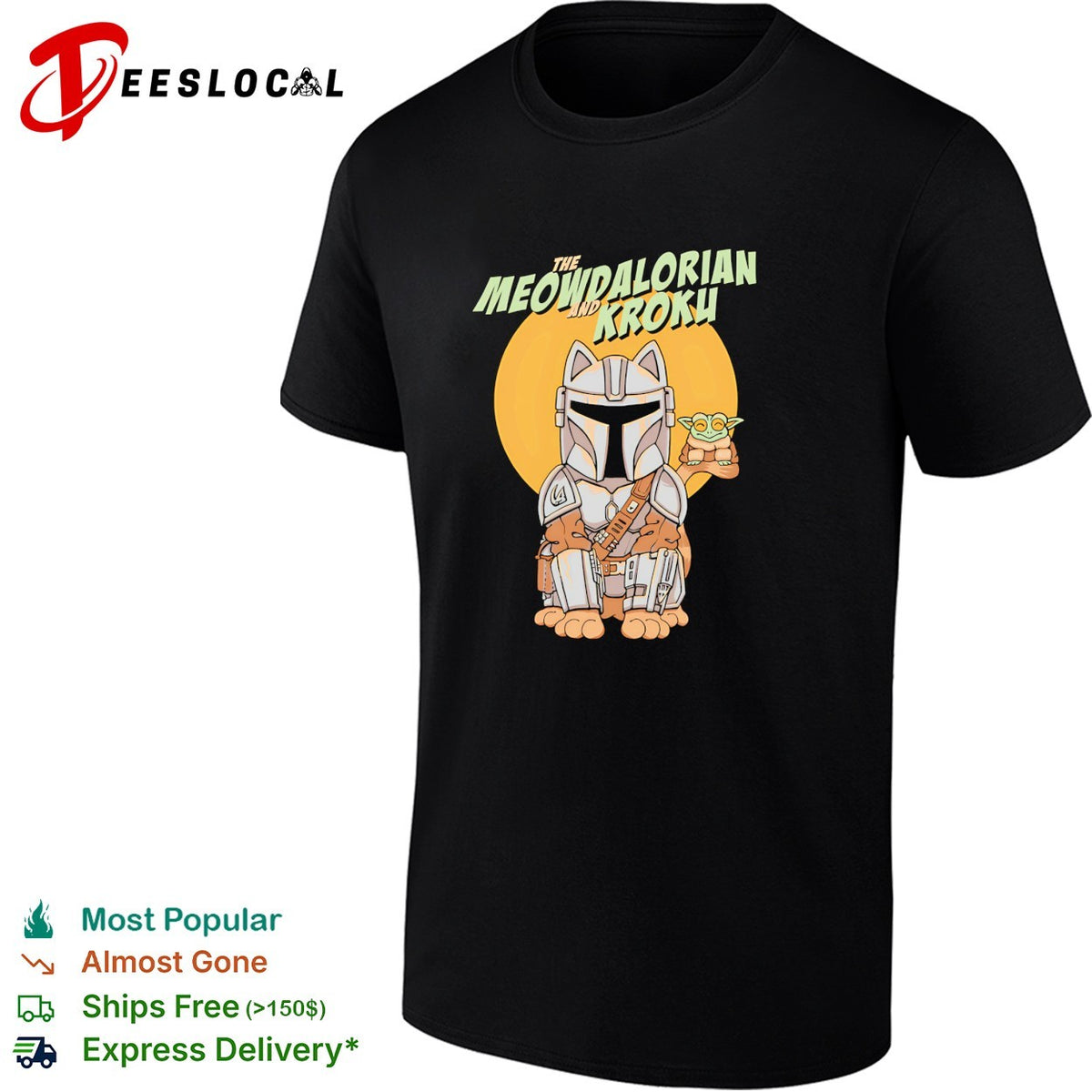 Meowdalorian and Kroku a cat bounty hunter and his frog foundling shirt