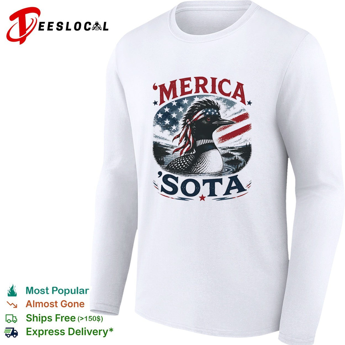 Merica Sota Minnesota Loon Patriotic Flag American Wildlife Bird shirt