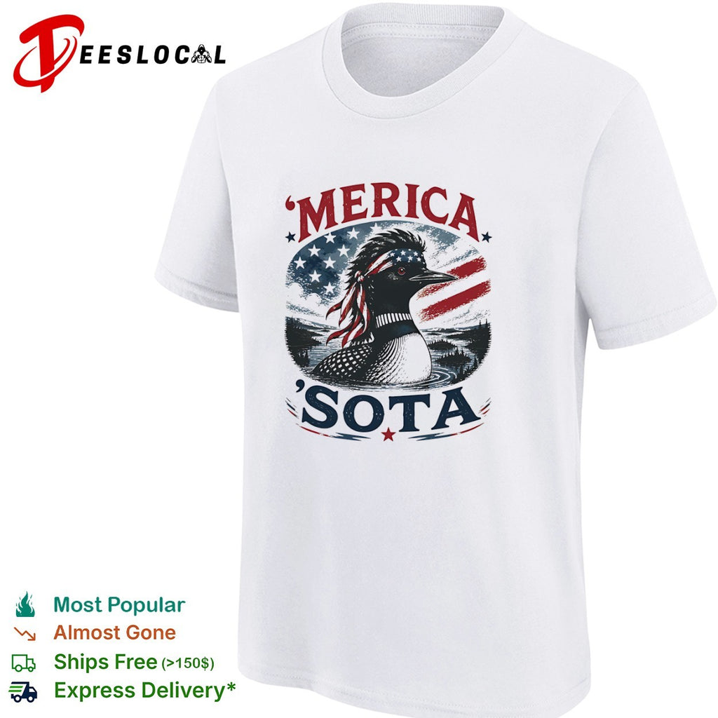 Merica Sota Minnesota Loon Patriotic Flag American Wildlife Bird shirt