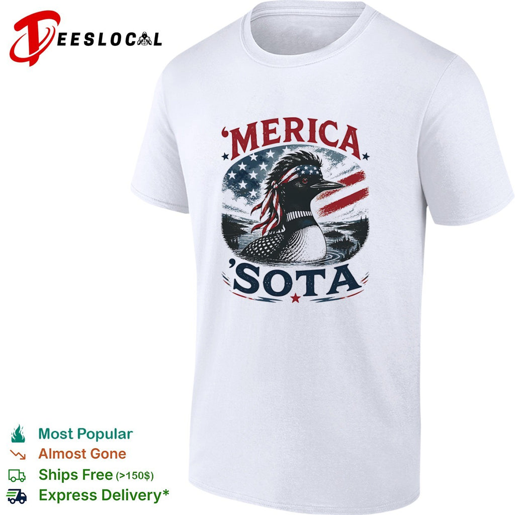 Merica Sota Minnesota Loon Patriotic Flag American Wildlife Bird shirt