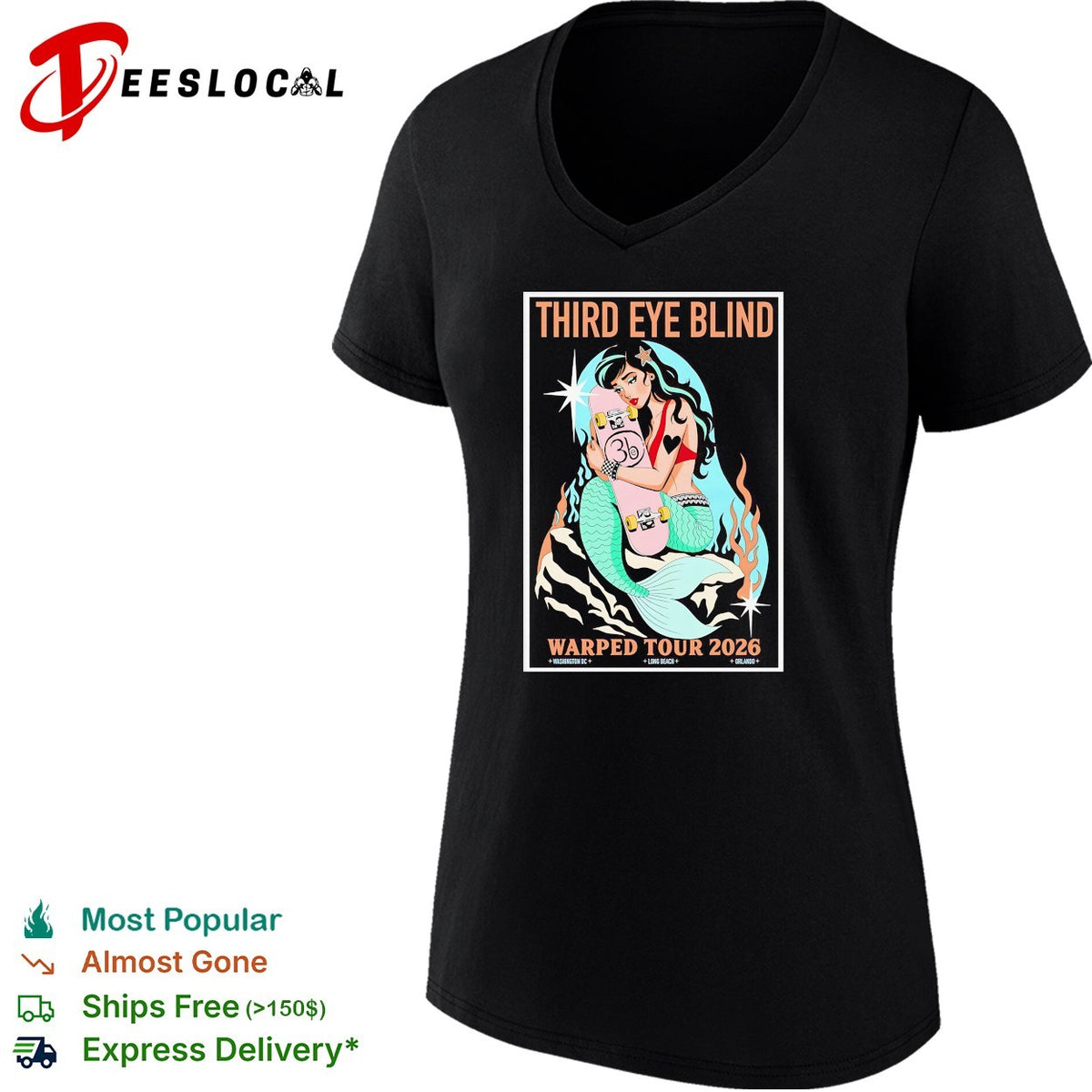 Mermaid tattoo woman Om symbol Warped Tour 2026 rock concert framed poster art shirt
