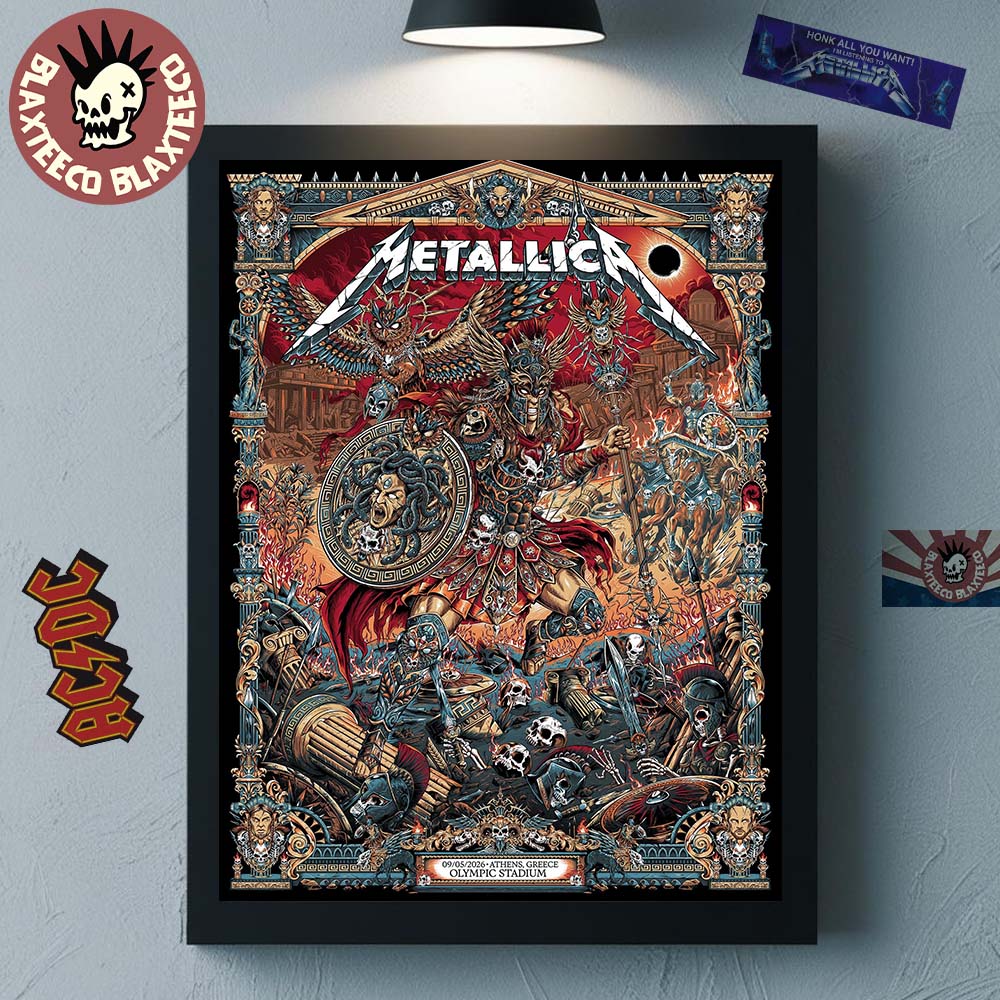 Metallica M72 Athens 2026 Venue Poster At Greece Olympic Stadium On May 9 2026 The Warrior With Medusa Shield Art By Juan Ma Orozco Poster Canvas