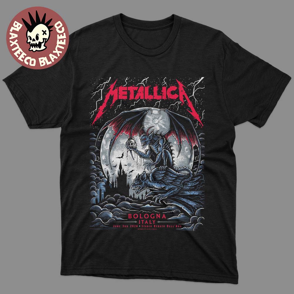 Metallica M72 Bologna Italy 2026 Pop Up Shop Poster At Stadio Renato On June 3 2026 The Gargoyle Winged Demon T-Shirt