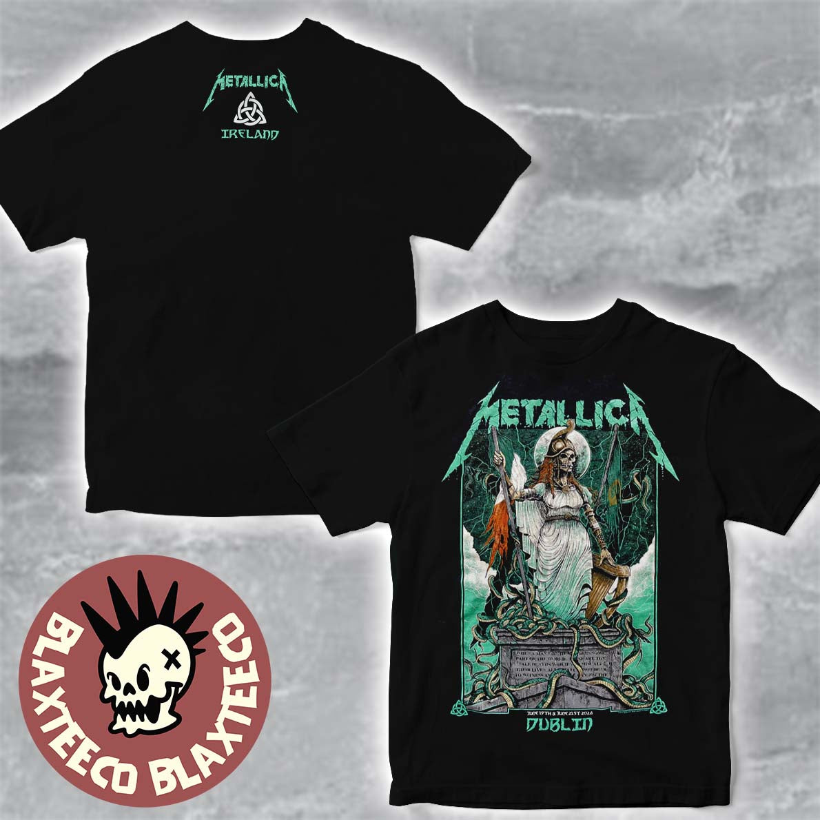 Metallica M72 Dublin Ireland 2026 Pop Up Shop Merch Tee At Aviva Stadium On June 19 And 21 2026 Skeleton Hibernia Two Sided T-Shirt