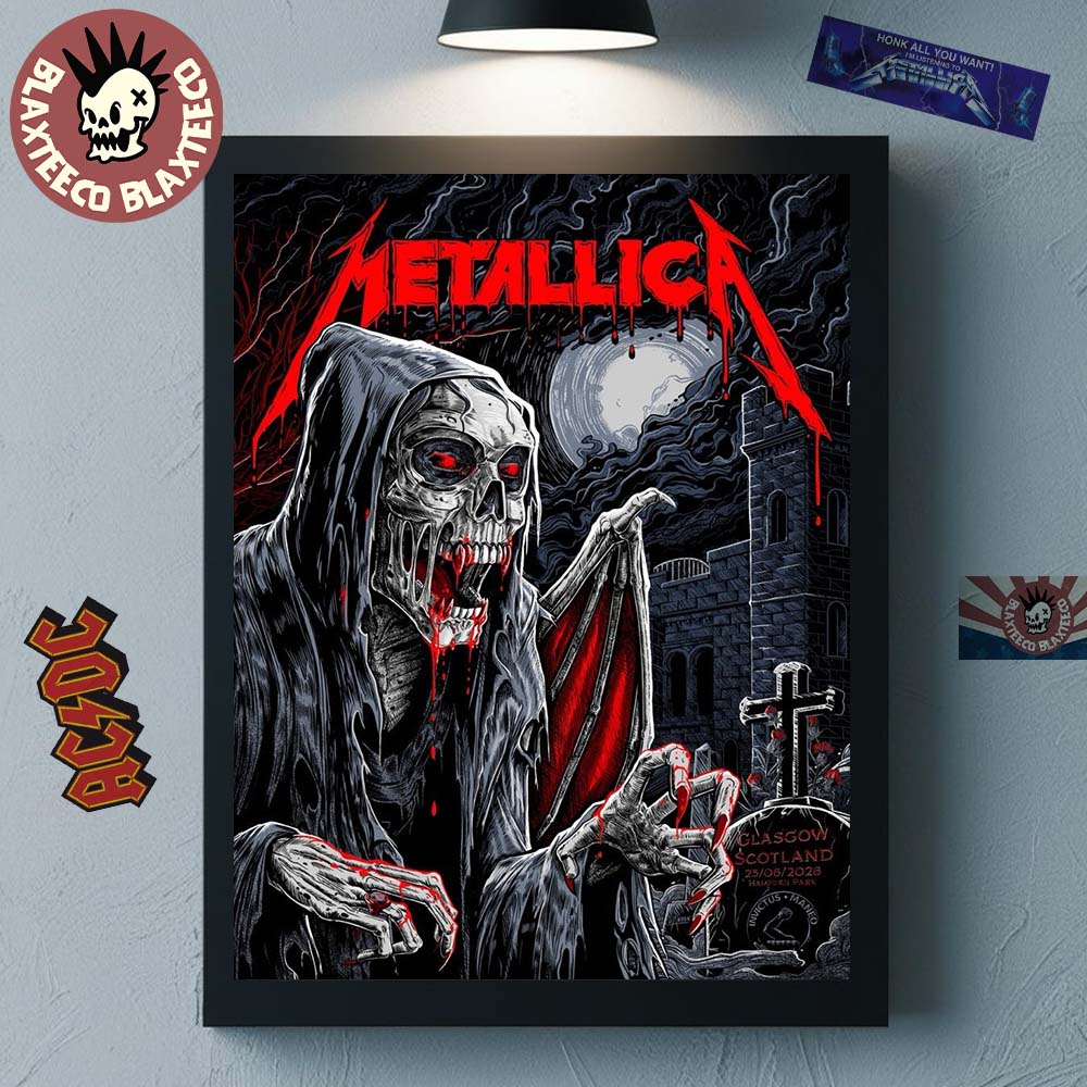 Metallica M72 Glasgow Scotland 2026 Pop Up Shop Exclusive Poster At Hampden Park On 25 June 2026 The Winged Skeleton Poster Canvas
