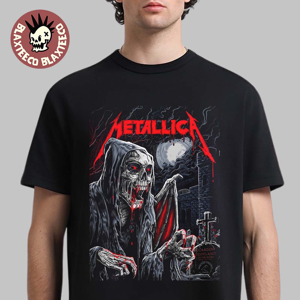 Metallica M72 Glasgow Scotland 2026 Pop Up Shop Exclusive Poster At Hampden Park On 25 June 2026 The Winged Skeleton T-Shirt