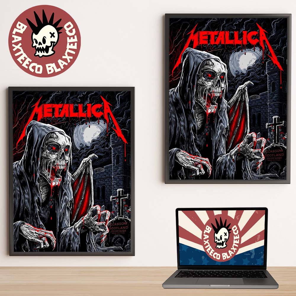 Metallica M72 Glasgow Scotland 2026 Pop Up Shop Exclusive Poster At Hampden Park On 25 June 2026 The Winged Skeleton Poster Canvas