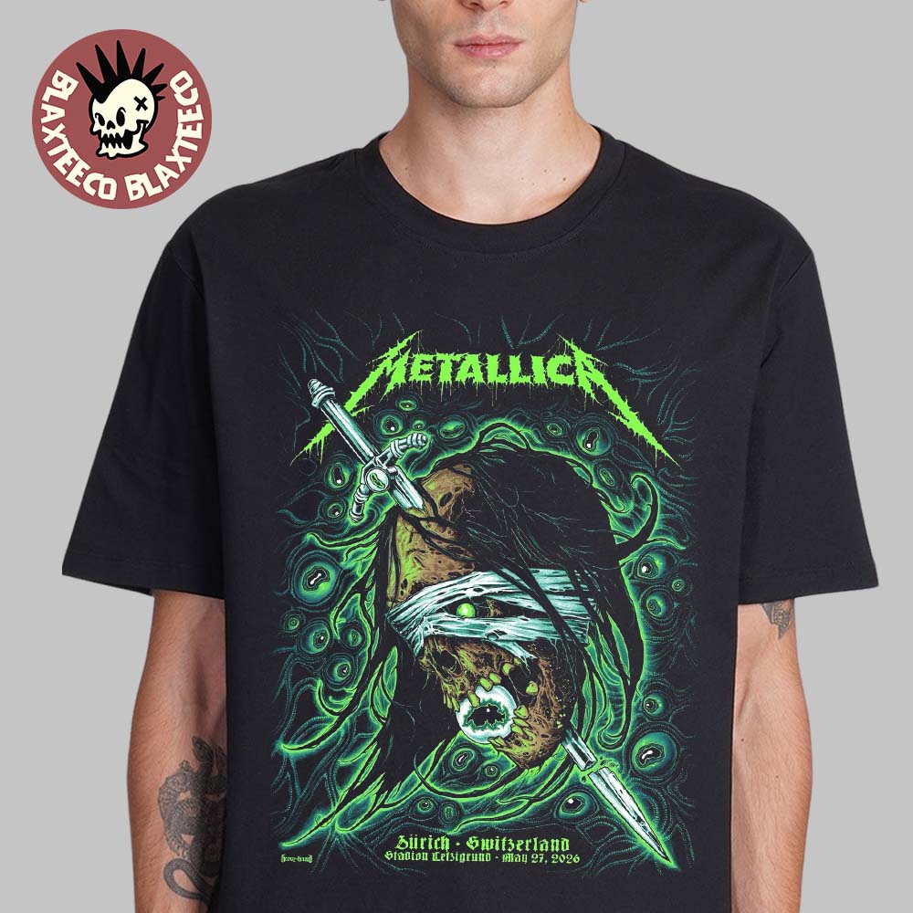Metallica M72 Zurich 2026 Pop Up Shop Merch Poster In Zurich Switzerland At Stadion Letzigrund On May 27 2026 The Zombie Head T-Shirt