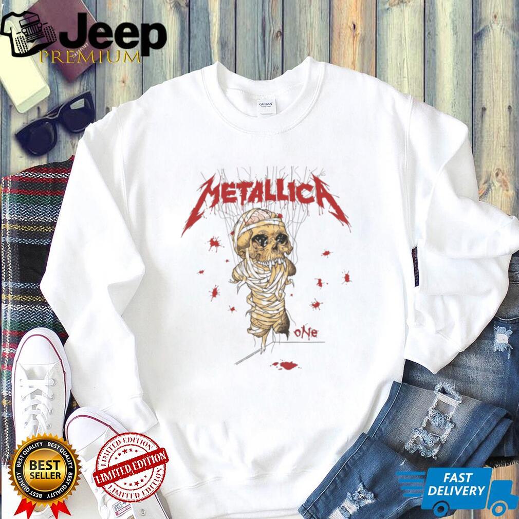 Metallica One Skull Mummy Band Graphic White T Shirt