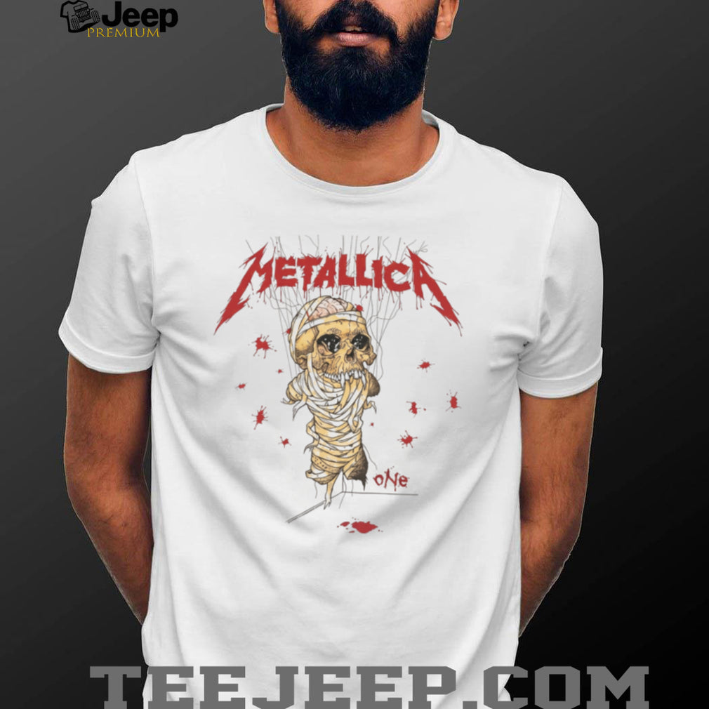 Metallica One Skull Mummy Band Graphic White T Shirt