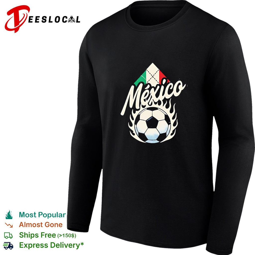Mexico soccer flaming ball flag diamond vintage dark shirt