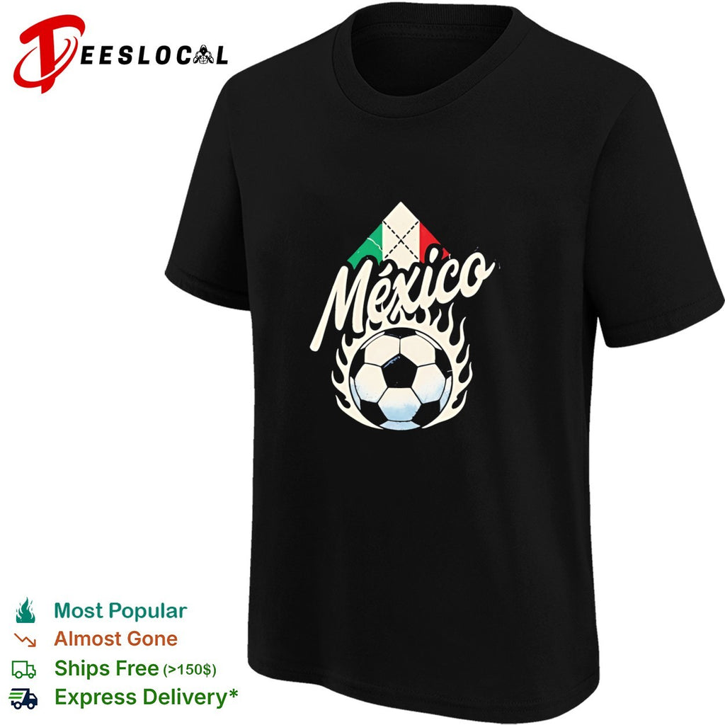 Mexico soccer flaming ball flag diamond vintage dark shirt