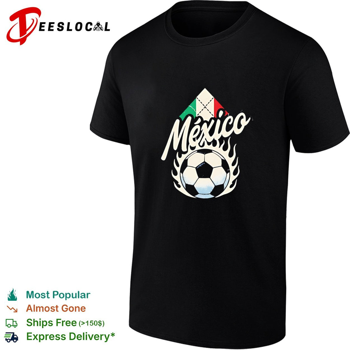 Mexico soccer flaming ball flag diamond vintage dark shirt