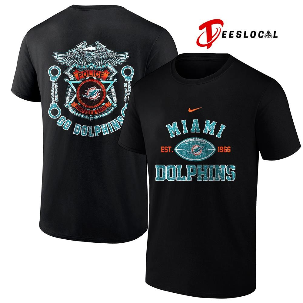 Miami Dolphins law enforcement tribute protect and serve logo shirt