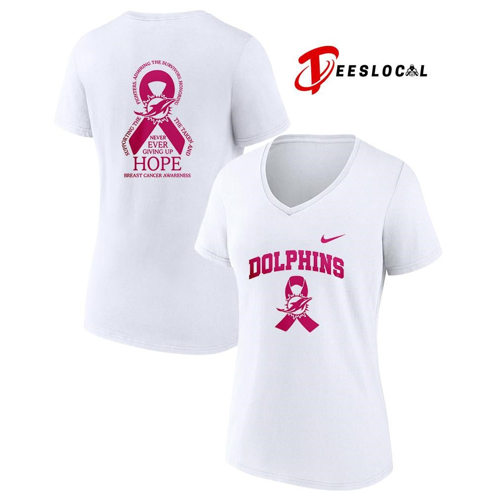 Miami Dolphins never ever giving up hope breast cancer awareness shirt