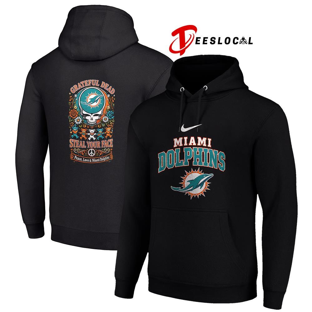Miami Dolphins x Grateful Dead steal your face peace love logo shirt