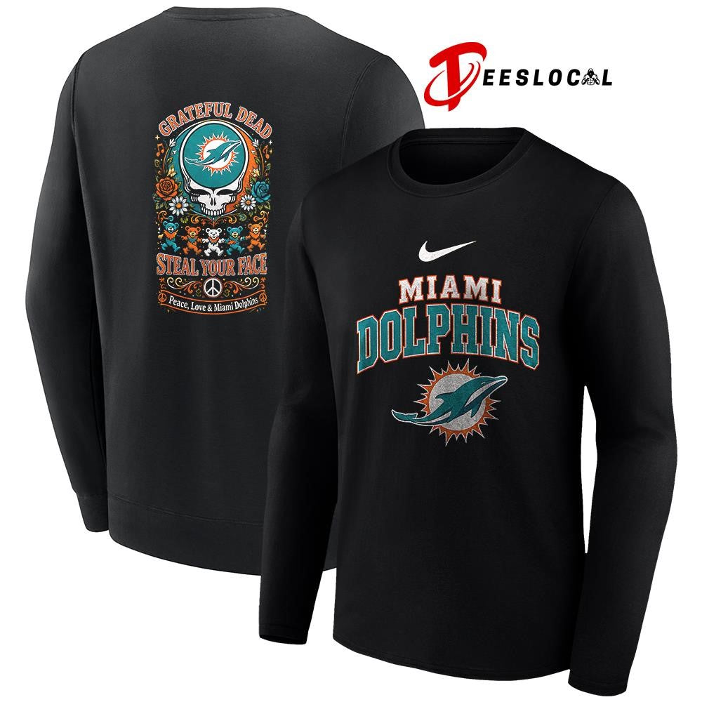 Miami Dolphins x Grateful Dead steal your face peace love logo shirt