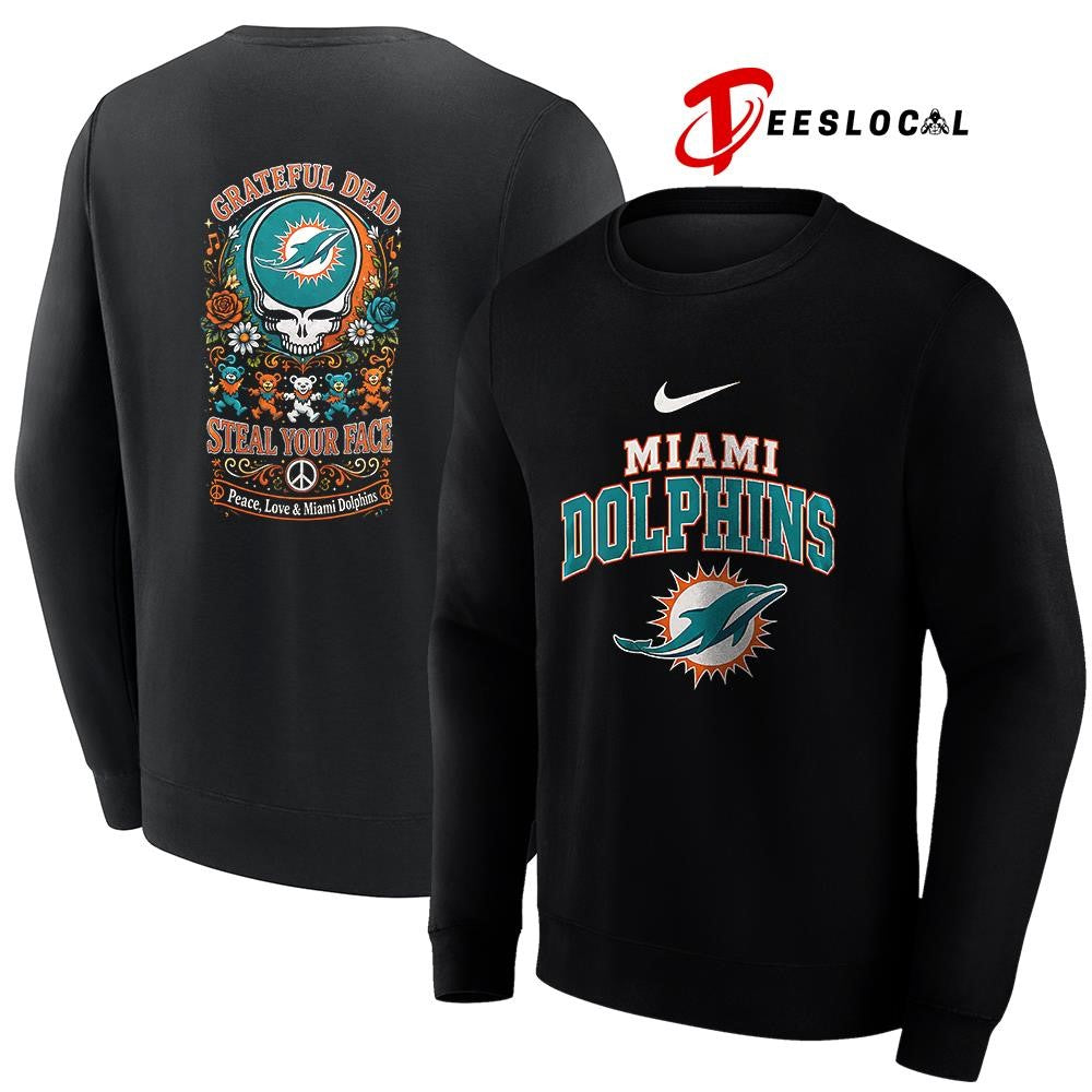 Miami Dolphins x Grateful Dead steal your face peace love logo shirt