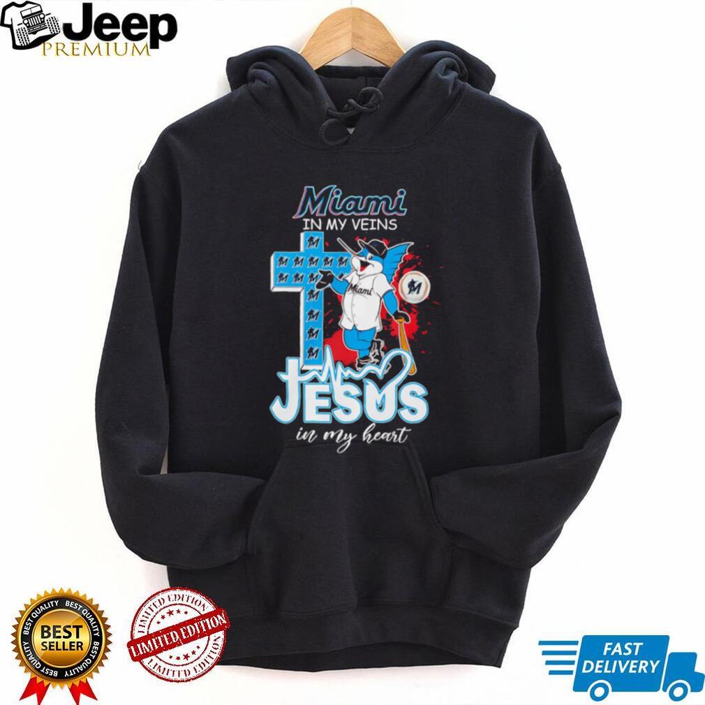 Miami Marlins Baseball In My Veins Jesus In My Heart Fans T Shirt