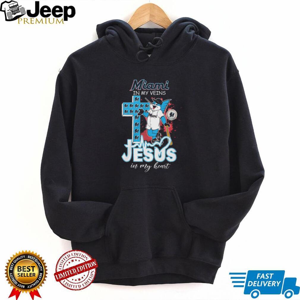 Miami Marlins Billy The Marlin Mascot Cross Heartbeat Jesus In My Heart T Shirt