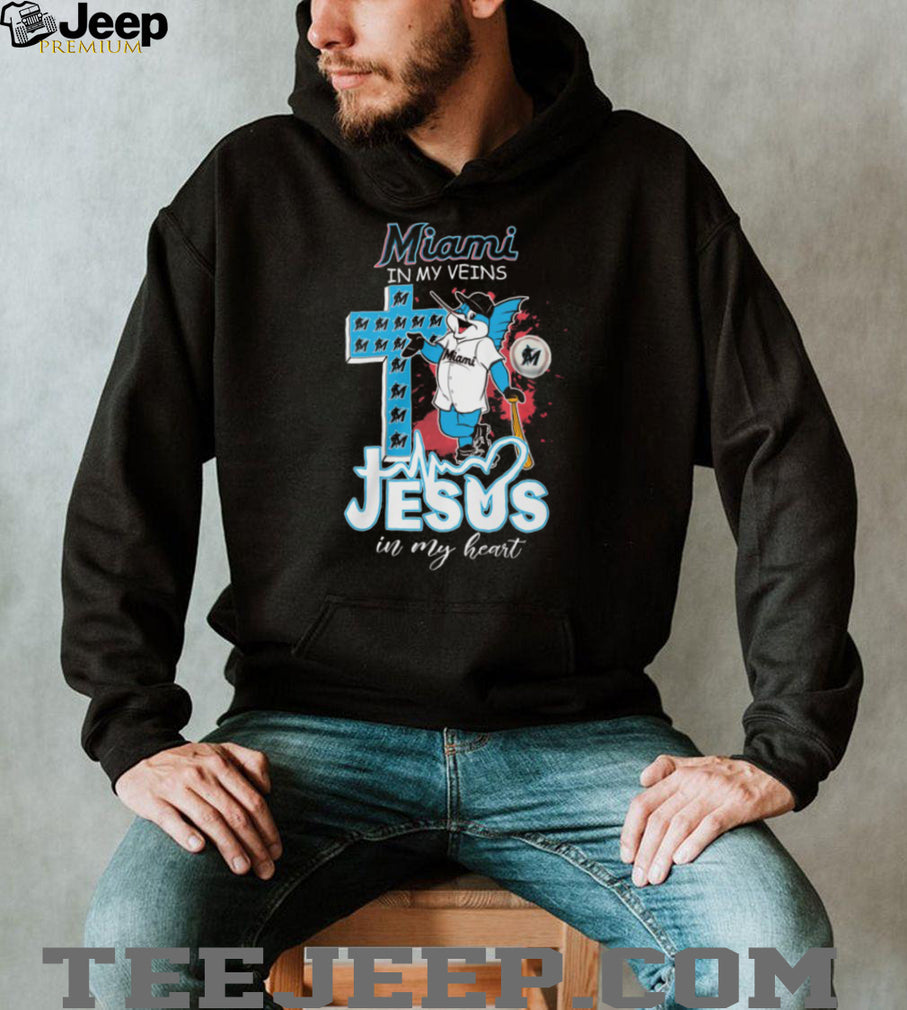 Miami Marlins Billy The Marlin Mascot Cross Heartbeat Jesus In My Heart T Shirt