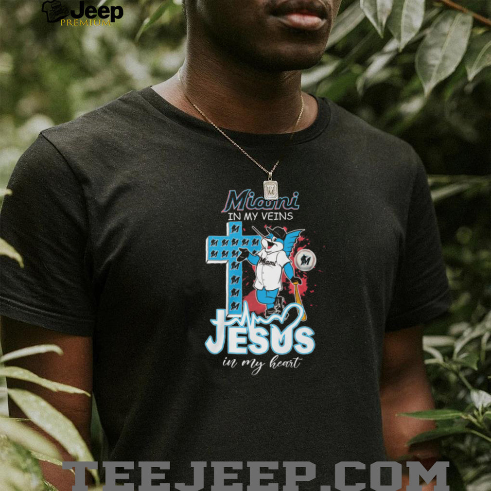 Miami Marlins Billy The Marlin Mascot Cross Heartbeat Jesus In My Heart T Shirt