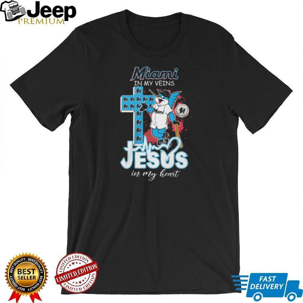 Miami Marlins Billy The Marlin Mascot Cross Heartbeat Jesus In My Heart T Shirt
