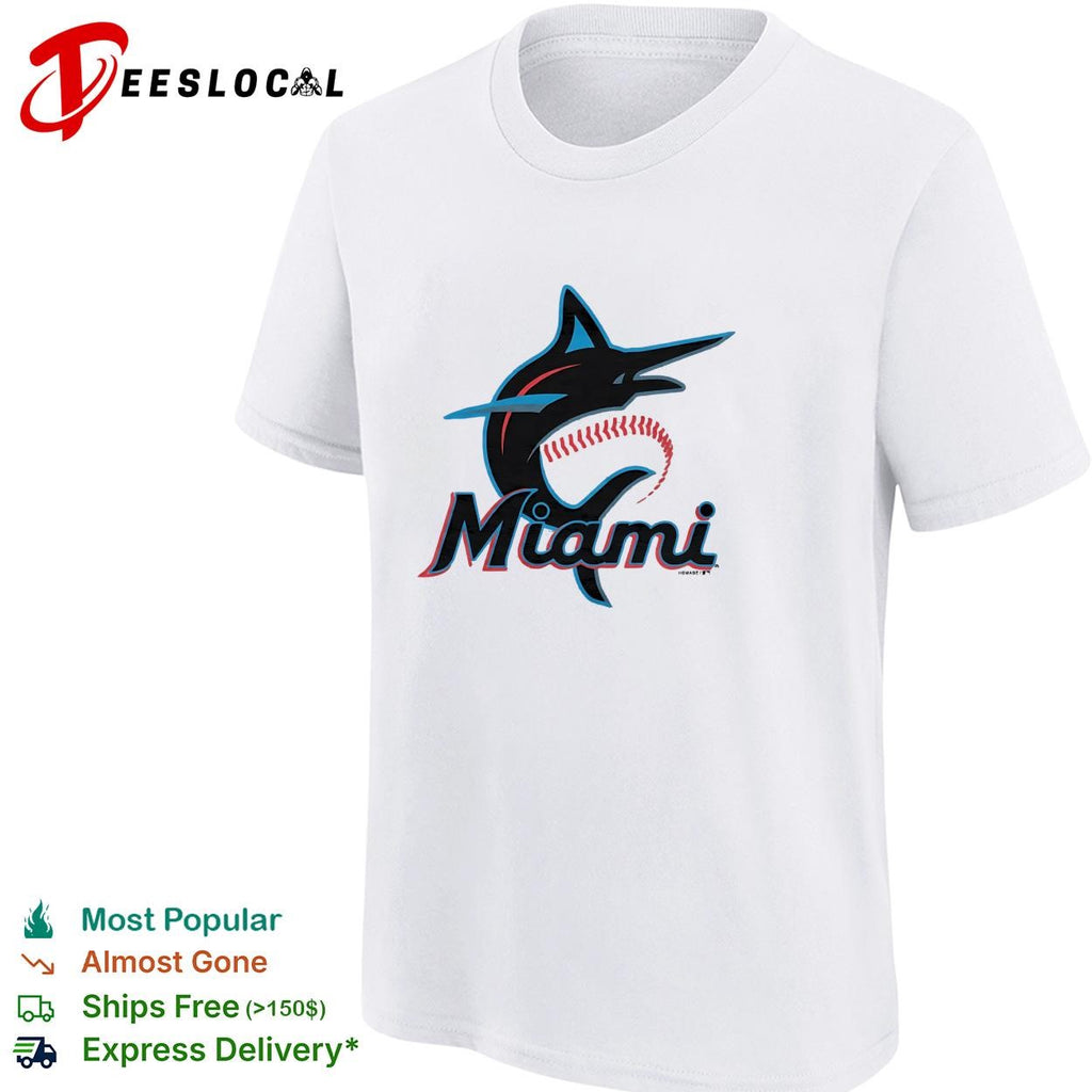 Miami Marlins marlin leaping fish script logo shirt