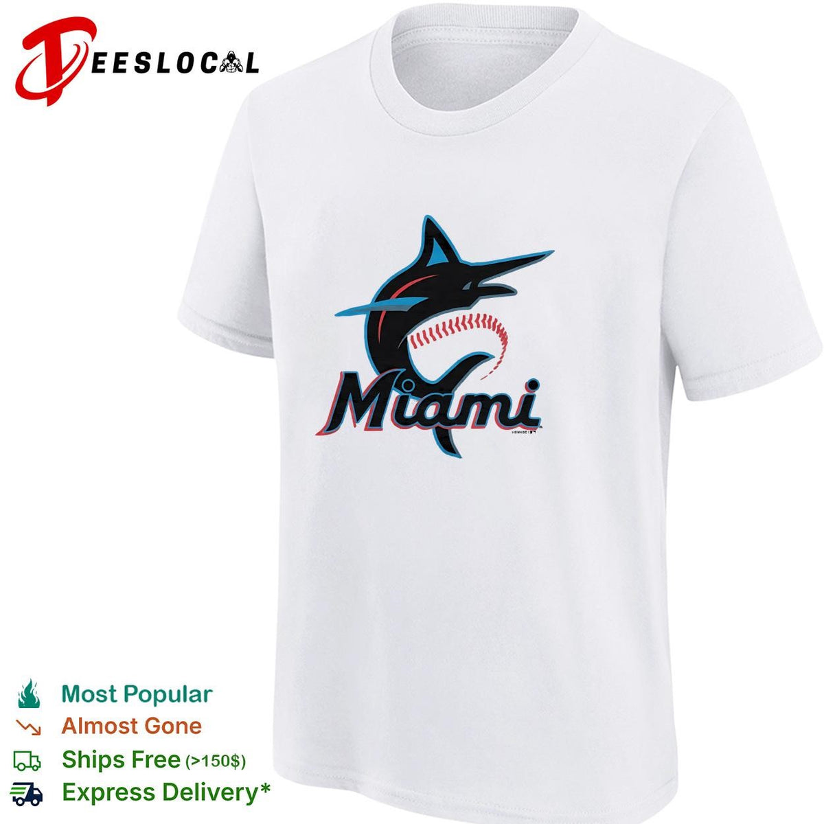 Miami Marlins marlin leaping fish script logo shirt
