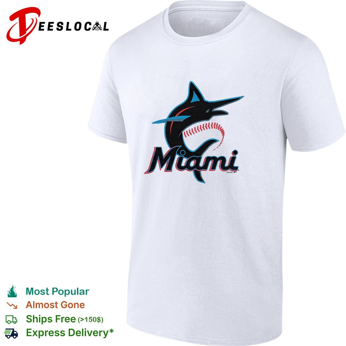 Miami Marlins marlin leaping fish script logo shirt
