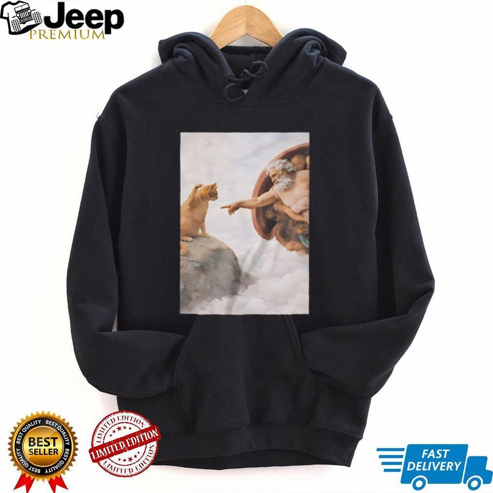Michelangelo Creation of Adam Cat Parody Art T Shirt