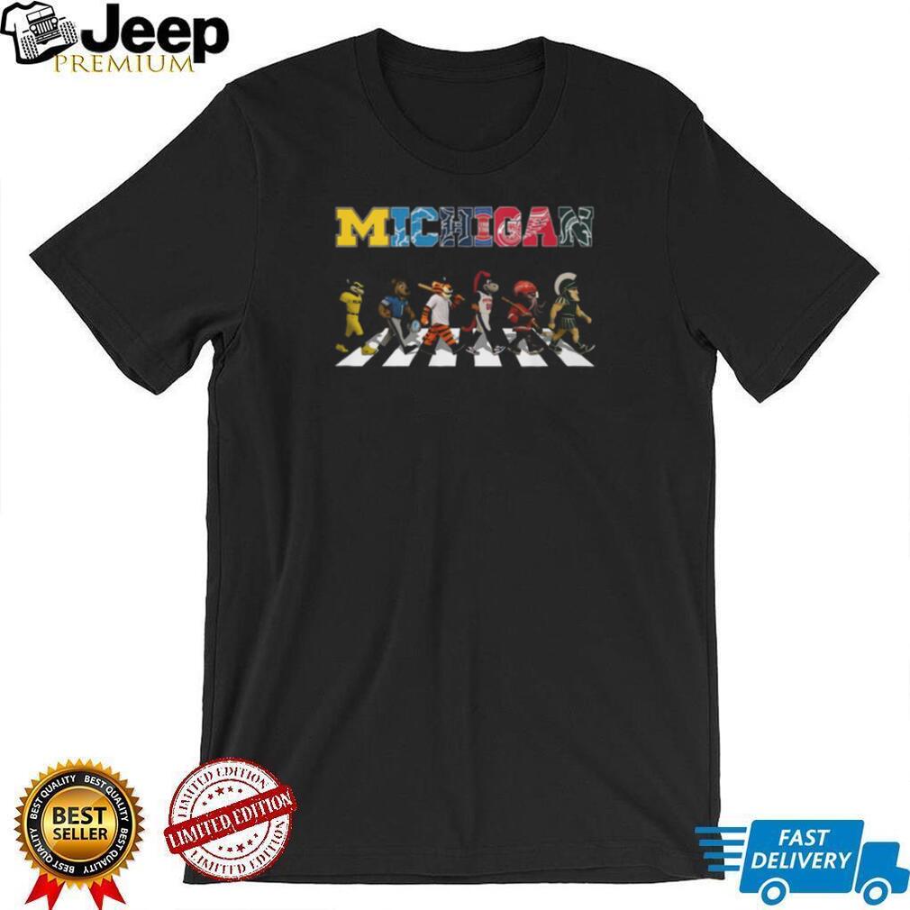 Michigan State Sport Mascots Walking On Road Abbey Road Theme Colorful Character T Shirt