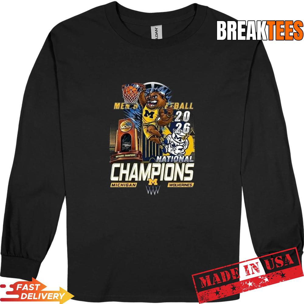 Michigan Wolverines 2026 NCAA Men’s Basketball National Chams Trophy Mascot Shirt