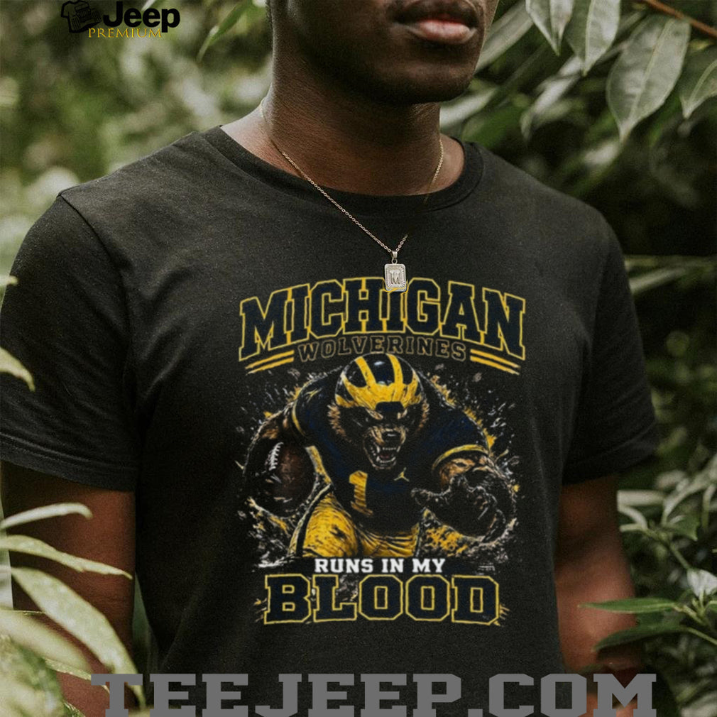 Michigan Wolverines Football Mascot Runs In My Blood Vintage Style Men Fans Shirt